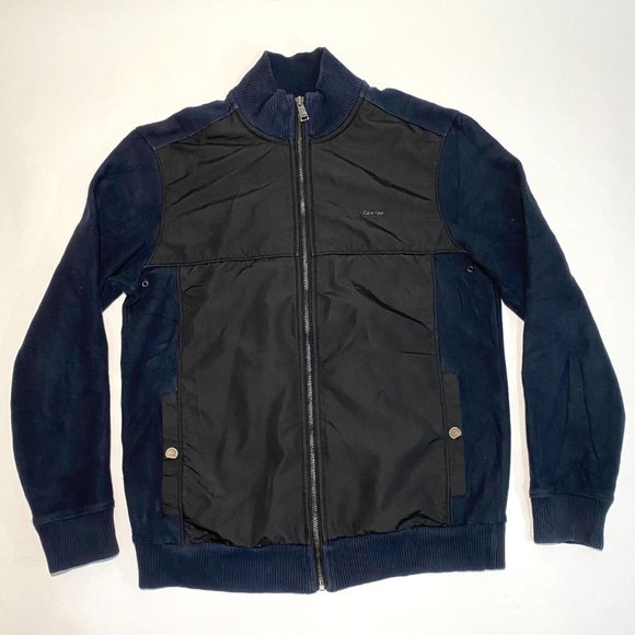 Calvin Klein Dark Blue Knit Full Zip Mock Neck Pockets Jacket Men's Size M - Picture 1 of 10